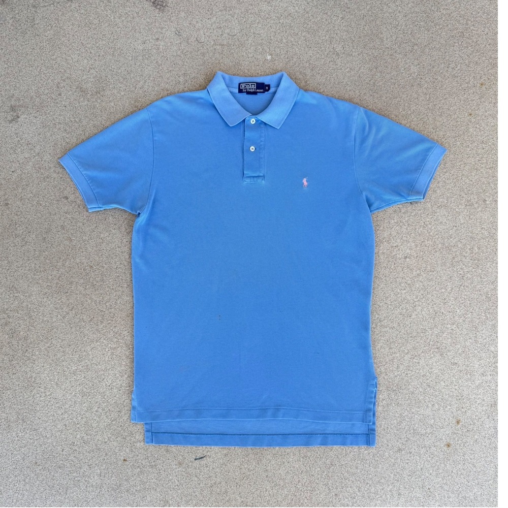 Vintage Polo Ralph Lauren Classic Fit Mens Medium Blue Polo Shirt - Pink Pony